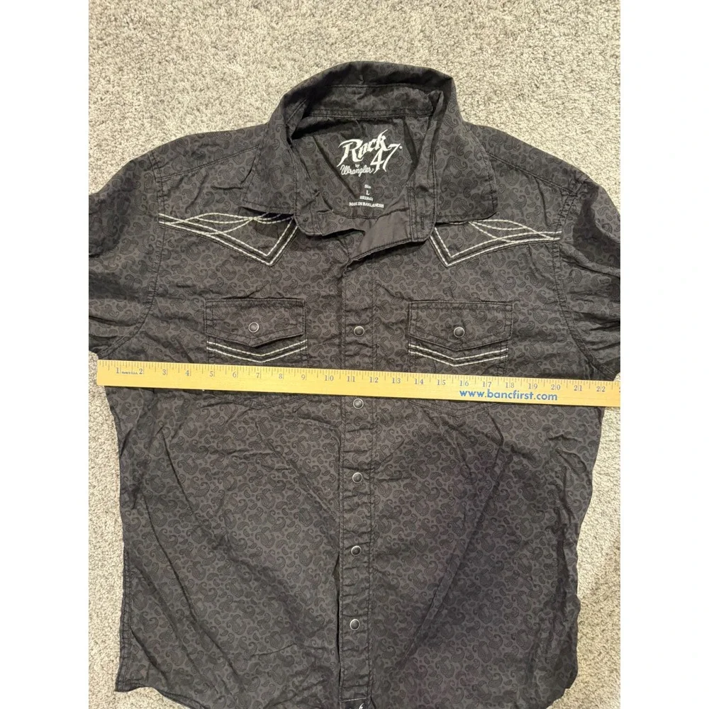 Rock 47 Button Down Shirt Mens L Black Paisley Western Snap Pearl 112330424